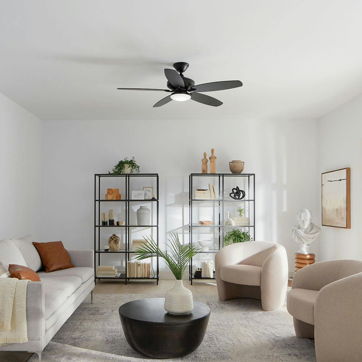 Day time living room featuring Renew ceiling fan 330163SBK