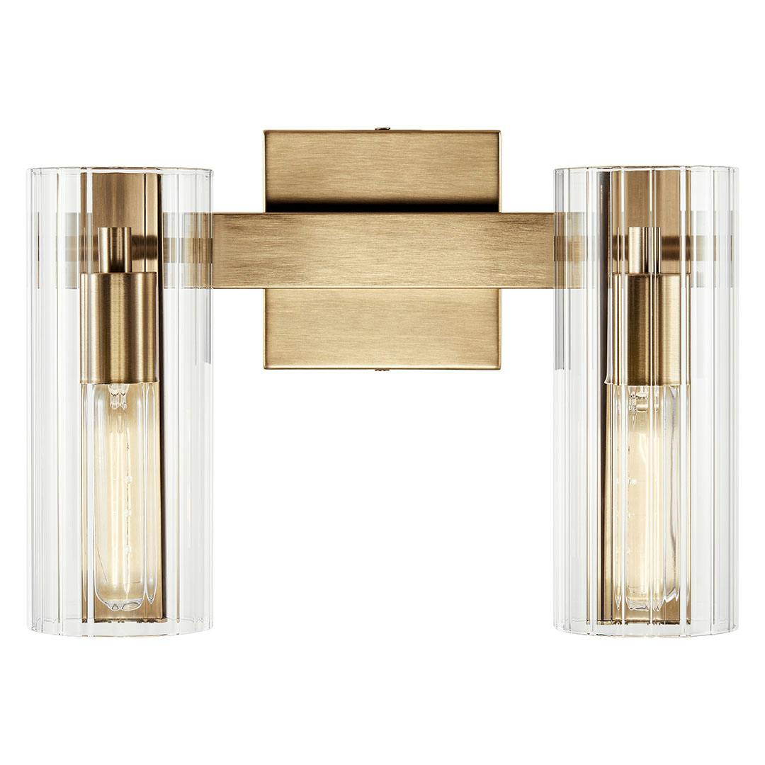 The Jemsa 13.75 Inch 2 Light Vanity Light in Champagne Bronze mounted down on a white background