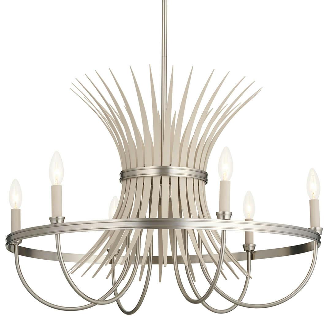Baile 6 Light Chandelier Greige and Brushed Nickel on a white background