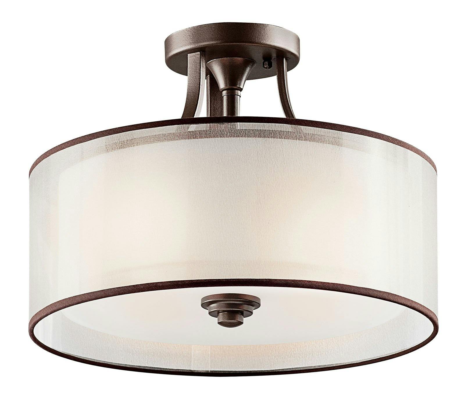 Lacey 15" 3 Light Semi Flush in Bronze on a white background