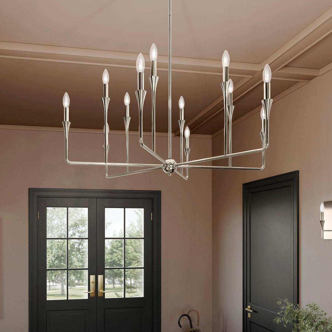 Day time foyer featuring the Alvaro 39.75 Inch 12 Light Multi-Tier Chandelier in Polished Nickel