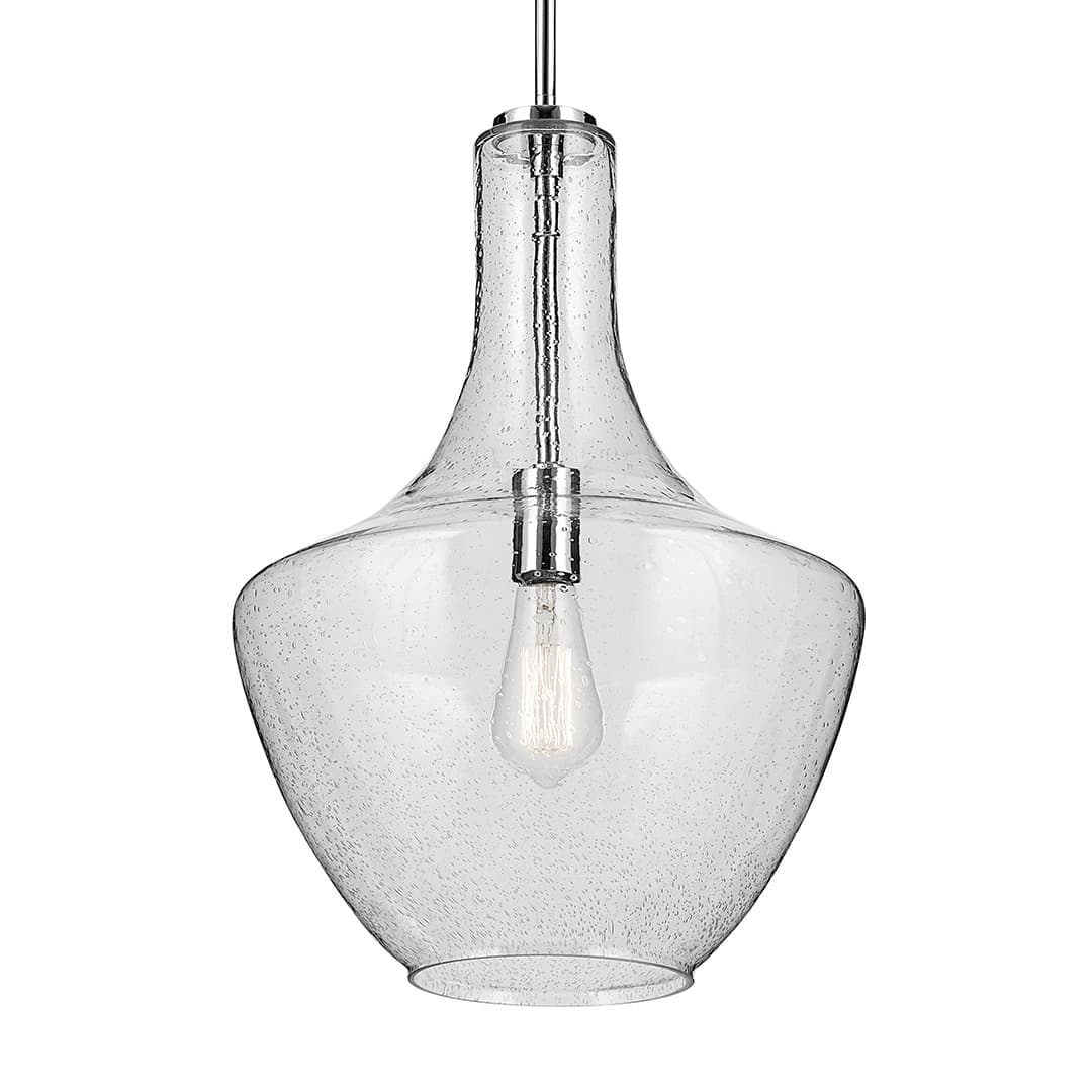 The Everly 19.75" 1-Light Bell Pendant with Clear Seeded Glass in Chrome on a white background