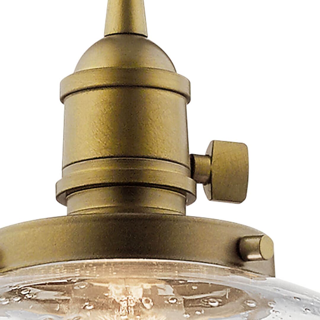 Close up view of the Avery 9.75" 1 Light Mini Pendant Brass on a white background