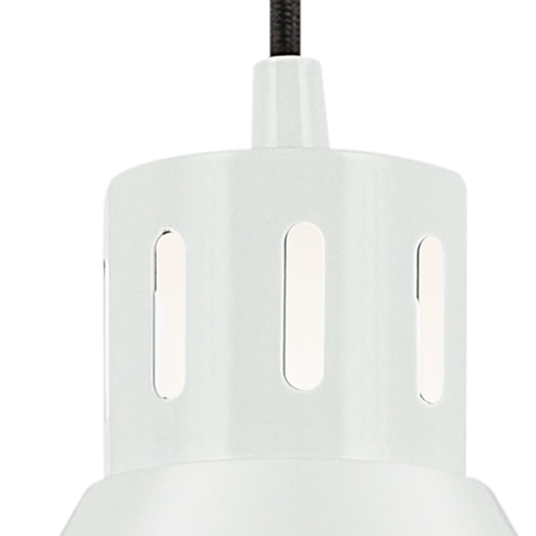 Close up view of the Zailey 14.25" 1-Light Cone Pendant in White on a white background