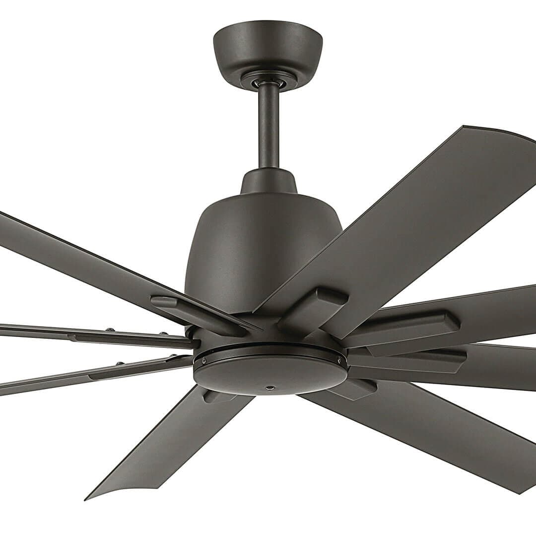 Close up of the 65" Breda 8 Blade Ceiling Fan in Satin Natural Bronze with Satin Natural Bronze Blades on a white background