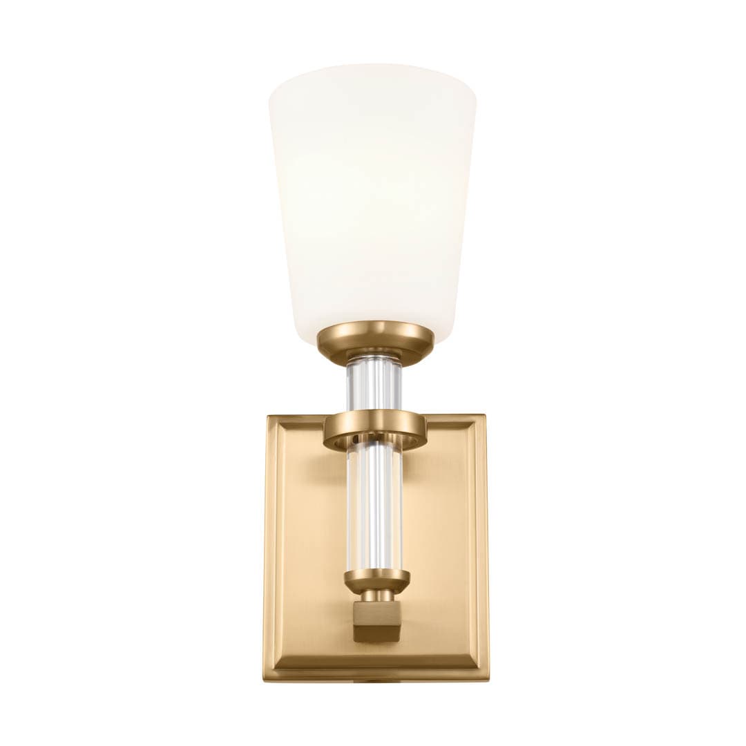 Rosalind 12.5" 1 Light Vanity Light Brushed Natural Brass on a white background