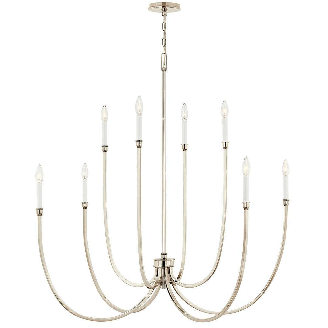 Front view of the Malene 45.25 Inch 8 Light Foyer Chandelier in Polished Nickel on a white background