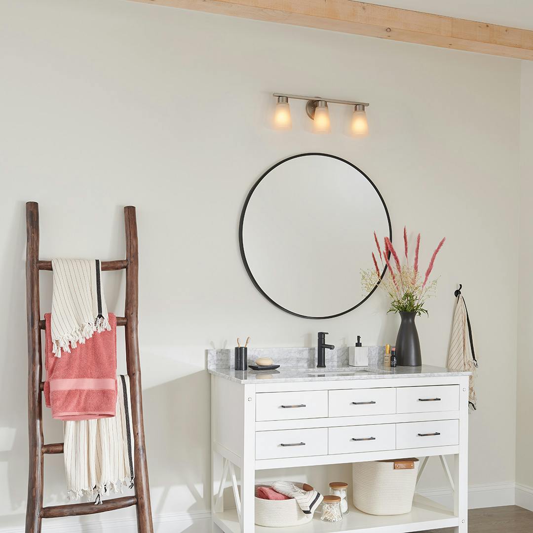 Day time Bathroom with Stamos 20" 3 Light Vanity Light Brushed Nickel