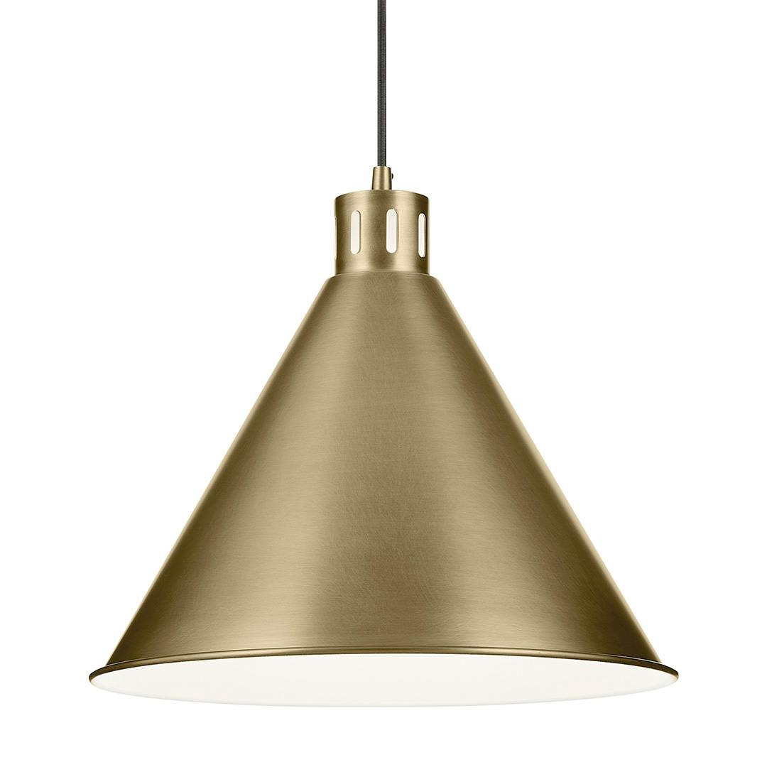The Zailey 14.25" 1-Light Cone Pendant in Natural Brass on a white background