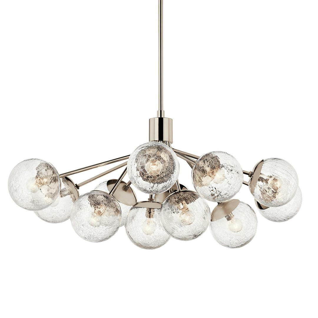 The Silvarious 48 Inch 12 Light Linear Convertible Chandelier with Clear Crackled Glass in Polished Nickel on a white background