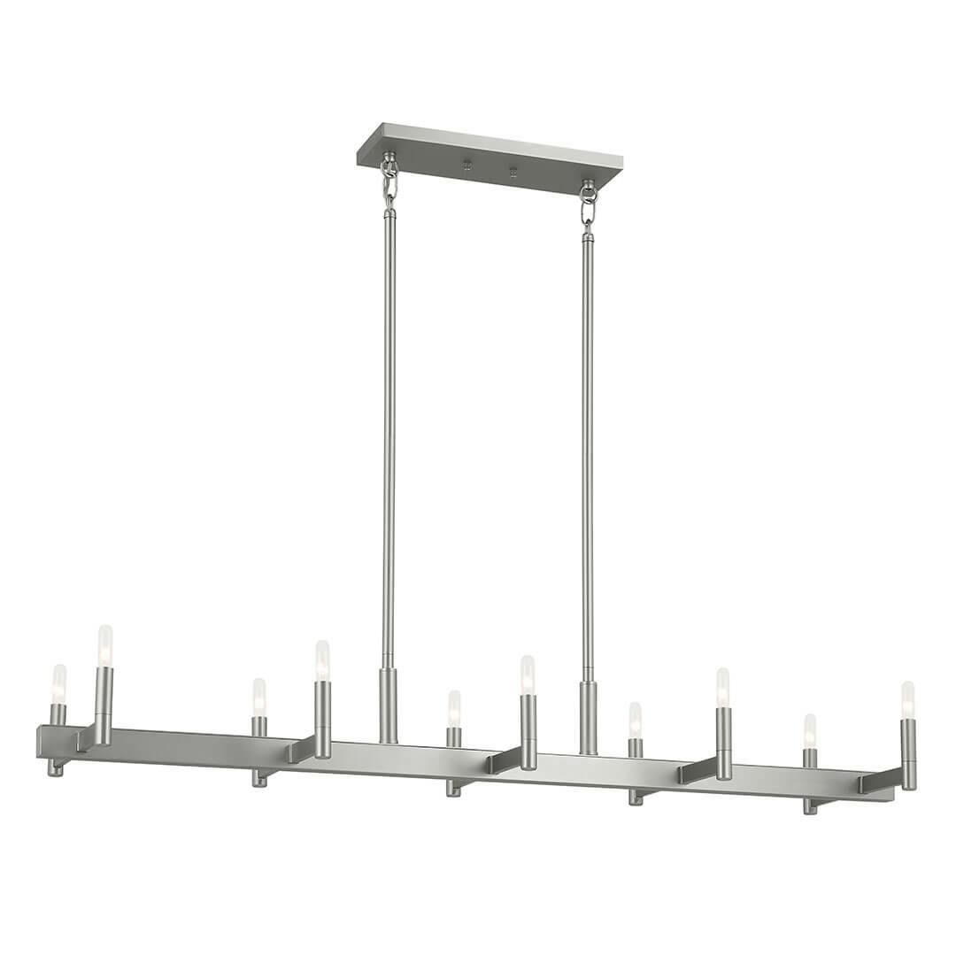 The Erzo 50" 10 Light Linear Chandelier in Satin Nickel on a white background