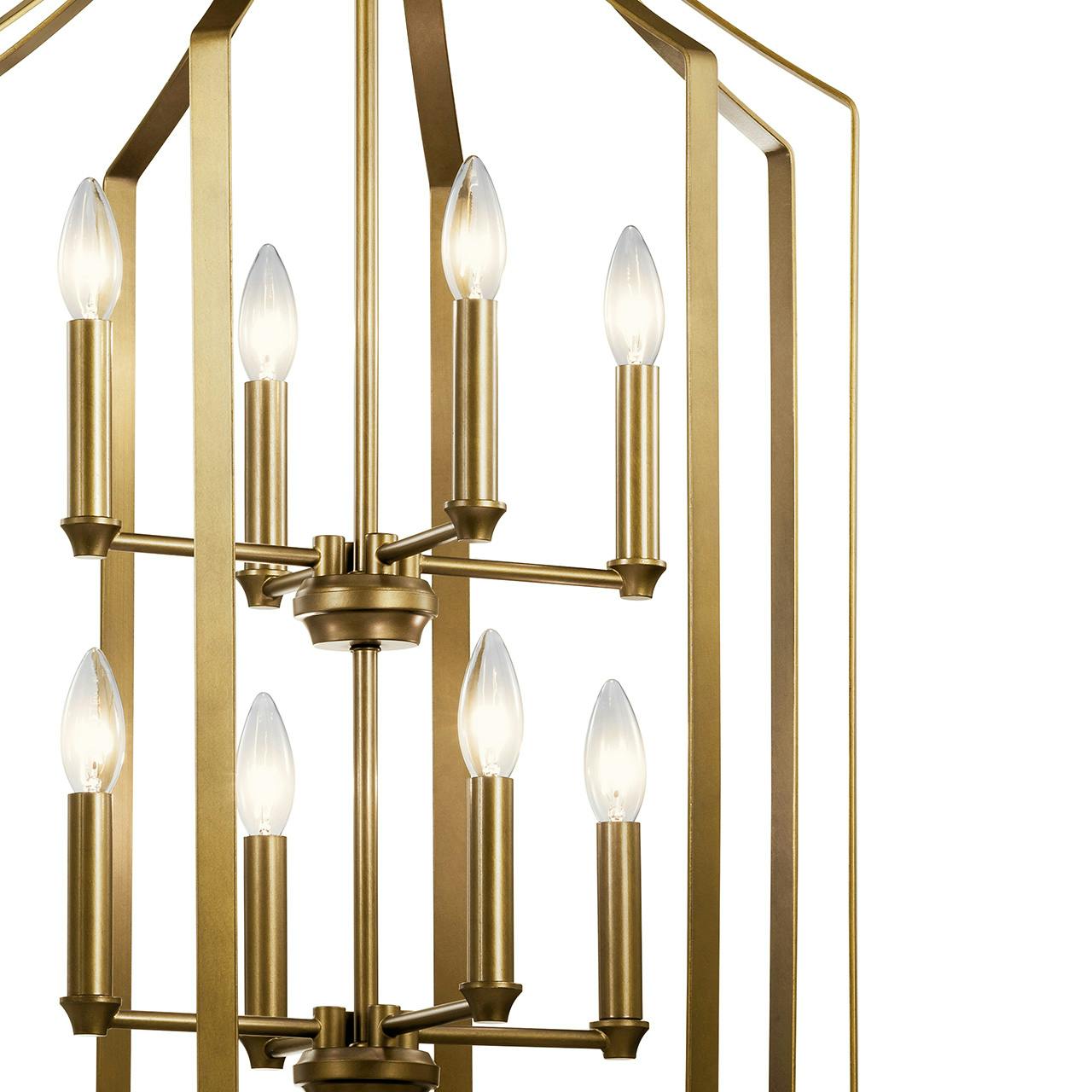 Close up view of the Morrigan 19" Foyer Chandelier Brass on a white background