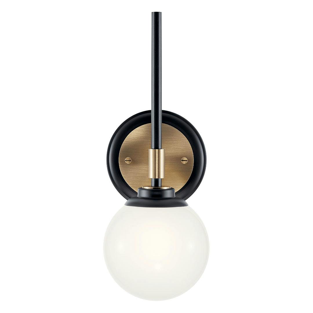 The Benno 13.75 Inch 1 Light Wall Sconce with Opal Glass in Black and Champagne Bronze mounted down on a white background