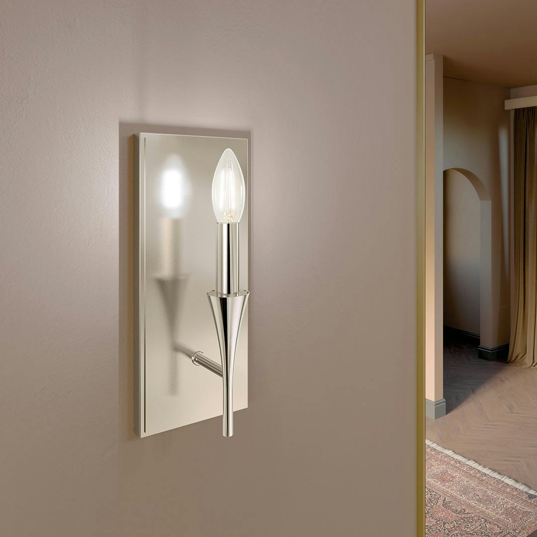 Day time Alvaro 11.5 Inch 1 Light Wall Sconce in Polished nickle in foyer