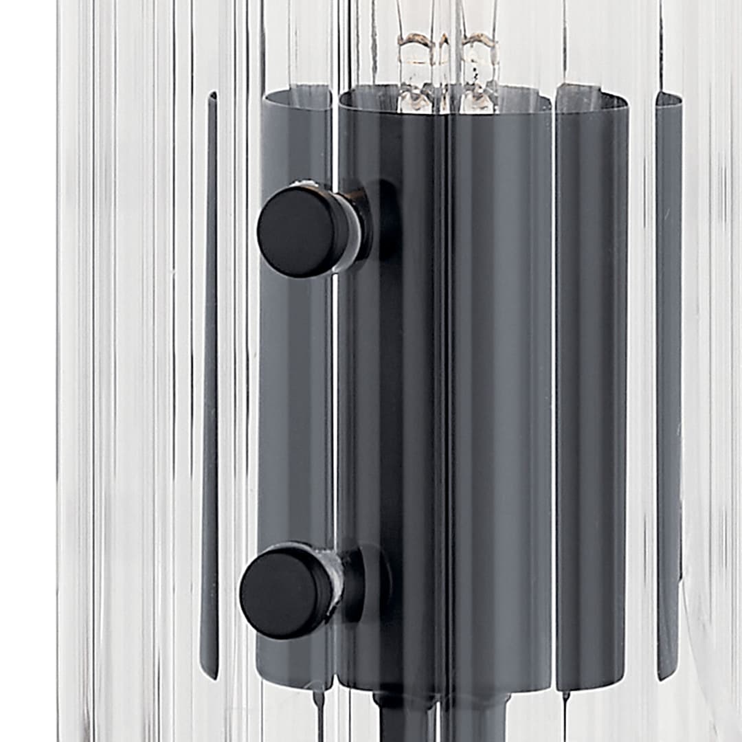 Close up view of the Velestino 40.25" 8-Light Chandelier in Black on a white background