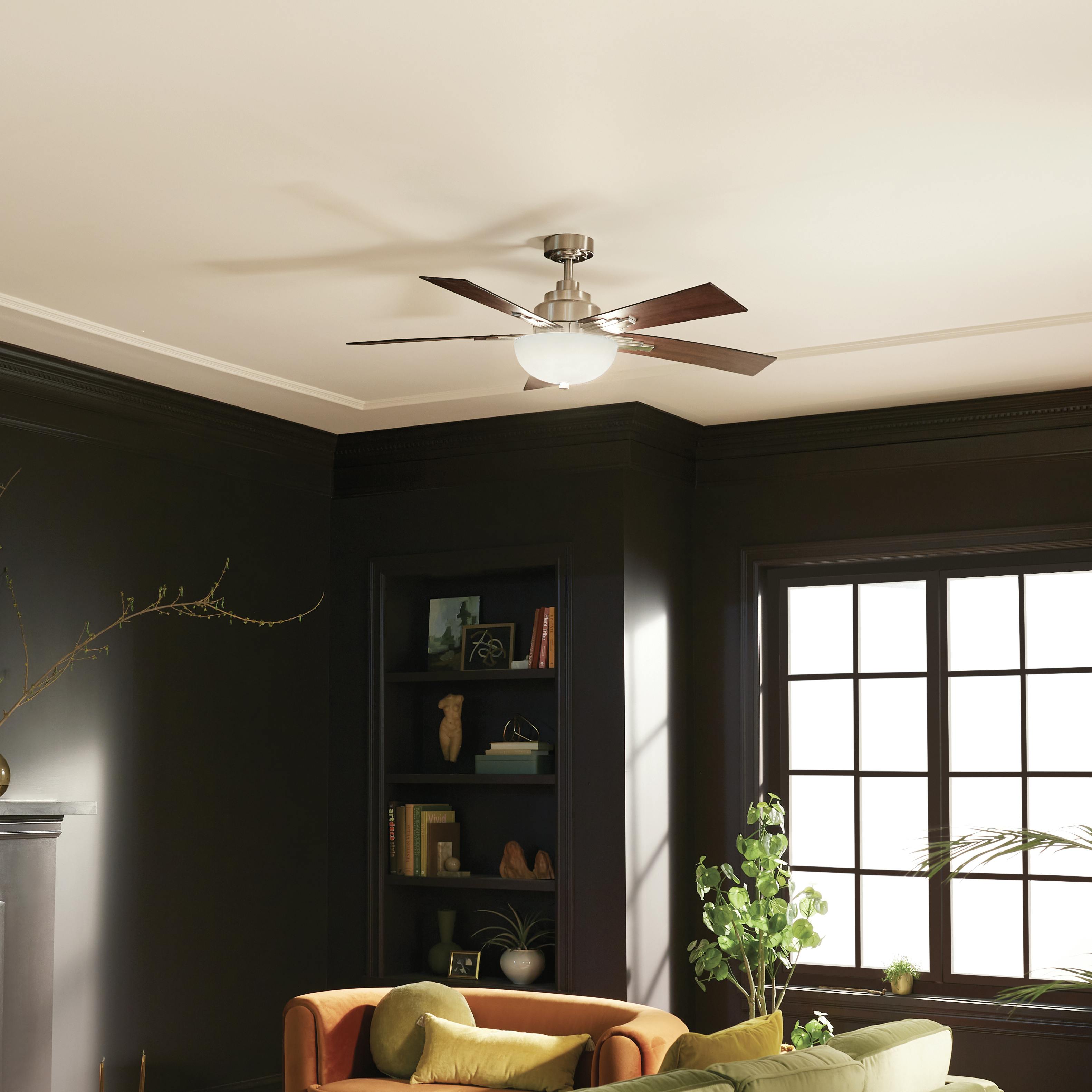Day time living room with 52" Vinea 5 Blade LED Indoor Ceiling Fan Brushed Stainless Steel