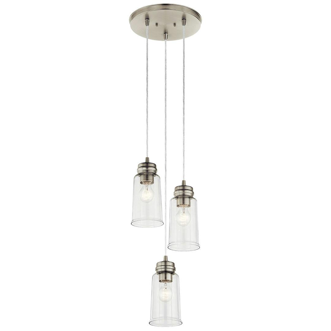 The Jaylen 3 Light Cluster Pendant in Brushed Nickel on a white background