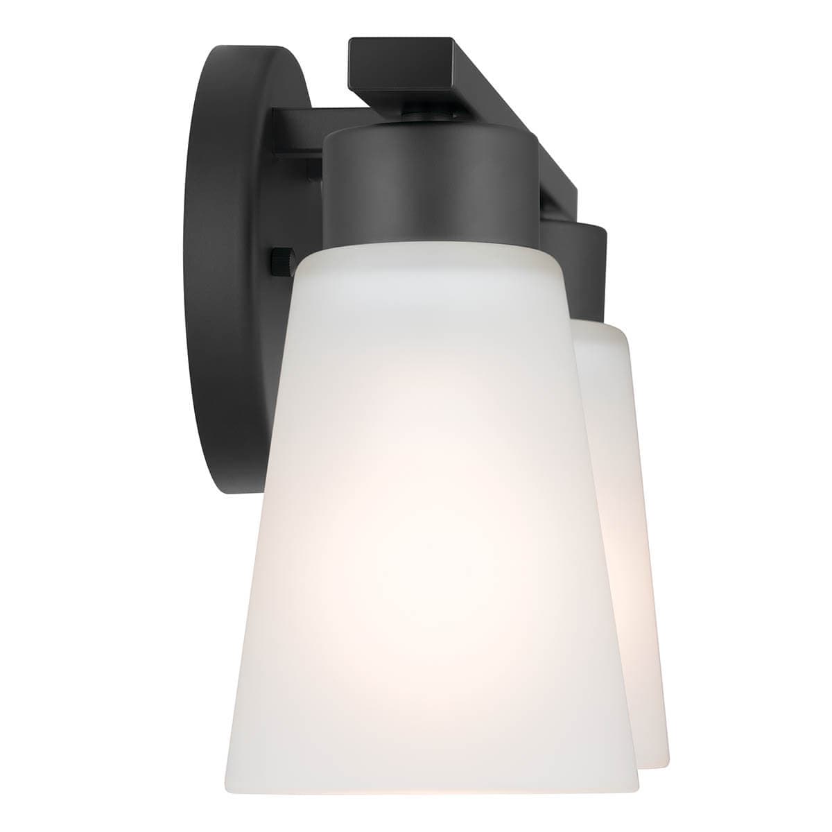 Profile view of the Stamos 14" 2 Light Vanity Light Black on a white background