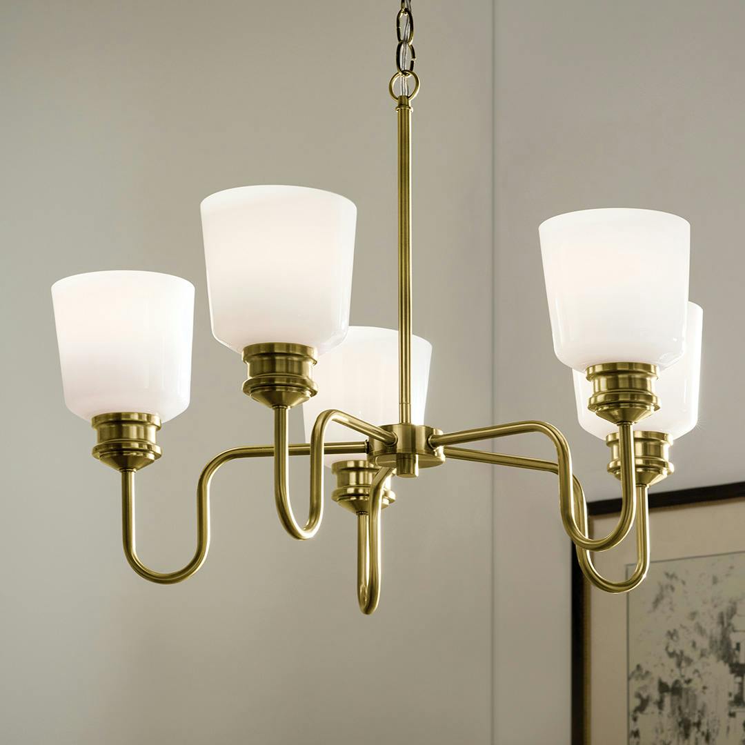 Day time flat featuring the Renneker 5 Light Chandelier in Brushed Natural Brass
