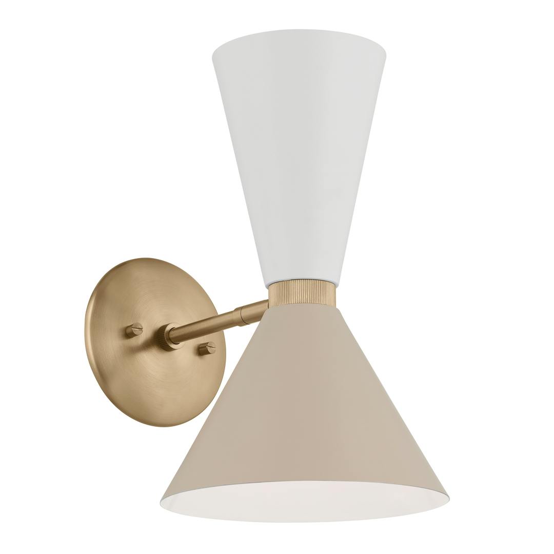 Phix 13.5 Inch 2 Light Wall Sconce in Champagne Bronze with Greige and White on a white background