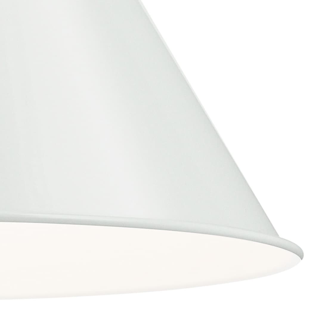 Close up view of the Zailey 14.25" 1-Light Cone Pendant in White on a white background