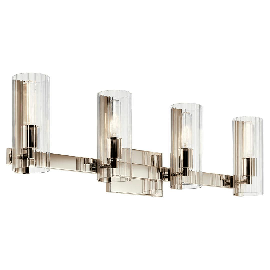 The Jemsa 32 Inch 4 Light Vanity Light in Polished Nickel on a white background