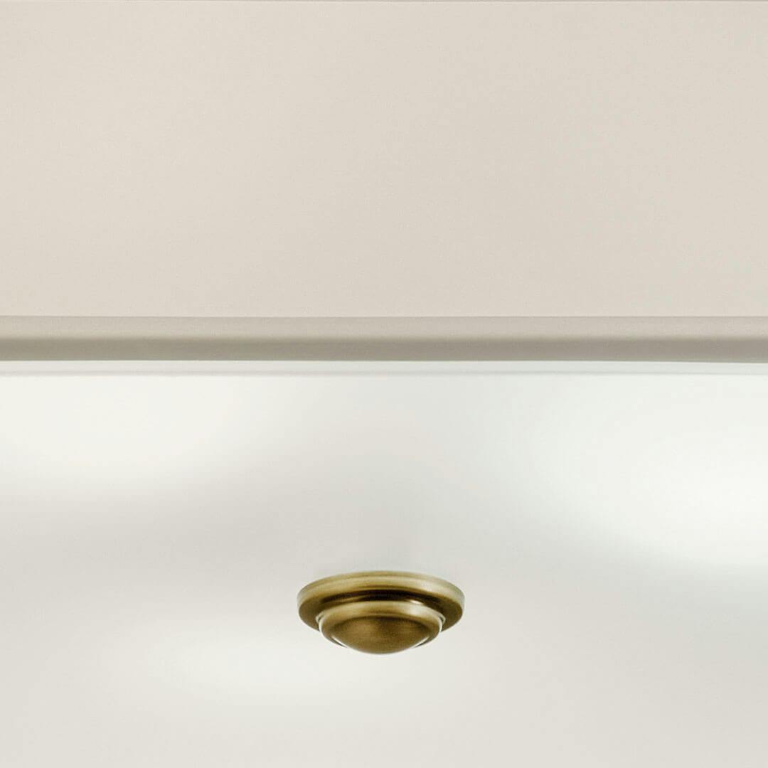 Bathroom in day light with the Shailene 14" 3-Light Medium Square Semi Flush in Natural Brass