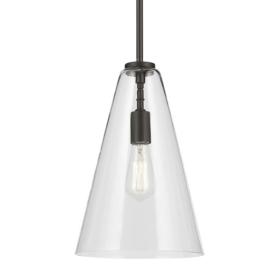 The Everly 15.25" 1-Light Cone Pendant with Clear Glass in Olde Bronze on a white background
