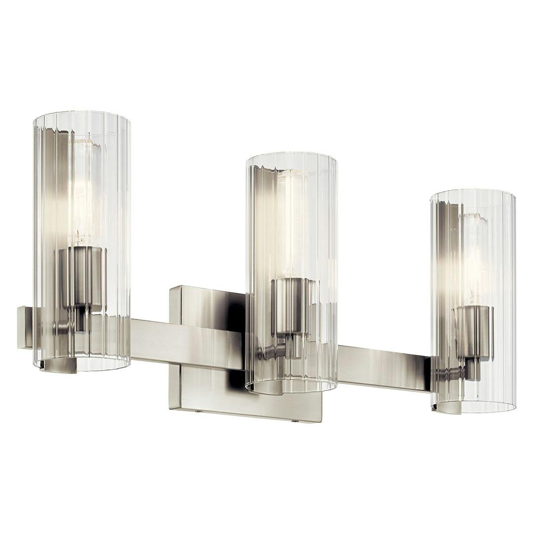 The Jemsa 22.75 Inch 3 Light Vanity Light in Brushed Nickel on a white background