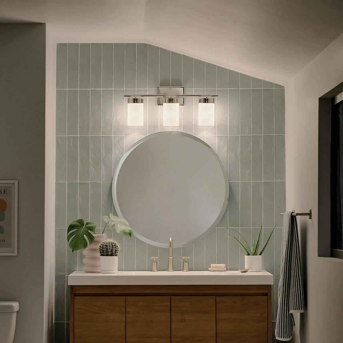 Night time Bathroom image featuring Ciona vanity light 55112PN