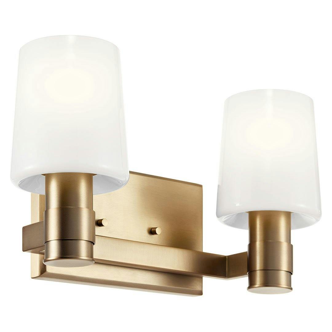 The Adani 14.5 Inch 2 Light Vanity Light with Opal Glass in Champagne Bronze on a white background