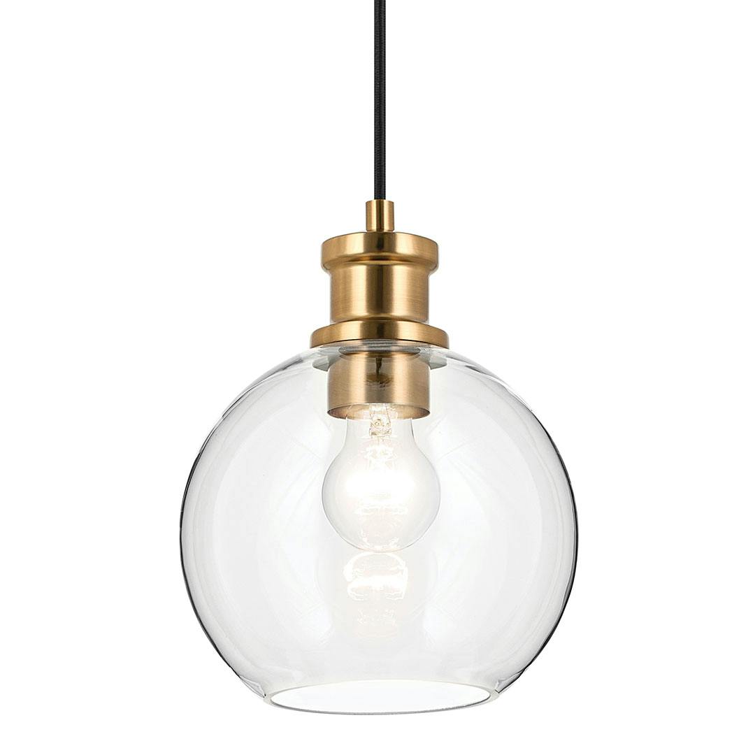 The Clove 1 Light Mini Pendant in Black and Brushed Natural Brass on a white background