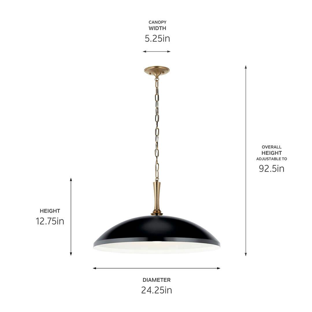 The Delarosa 24 Inch 1 Light Pendant in Black and Champagne Bronze on a white background with dimensions