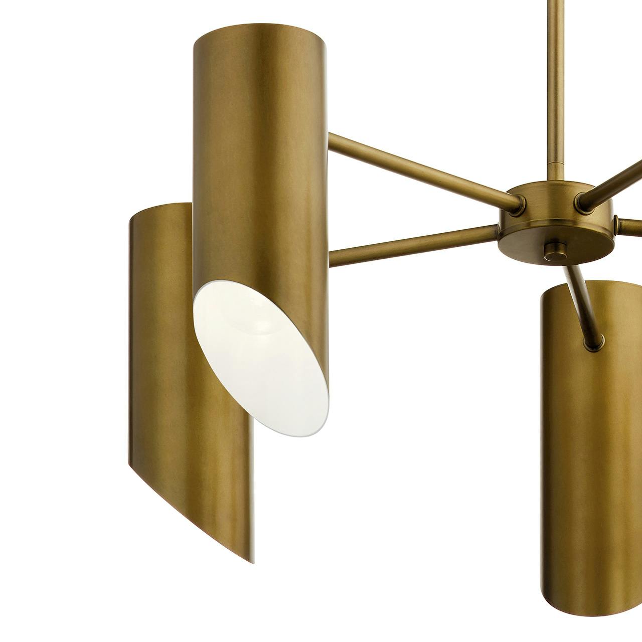 Close up view of the Trentino 5 Light Chandelier Natural Brass on a white background