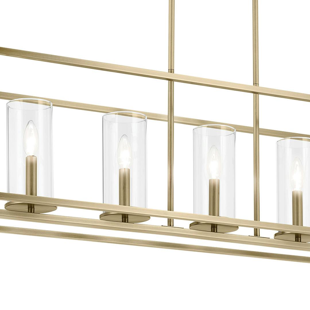 The Crosby 41.5" 5-Light Linear Chandelier with Clear Glass in Natural Brass on a white background