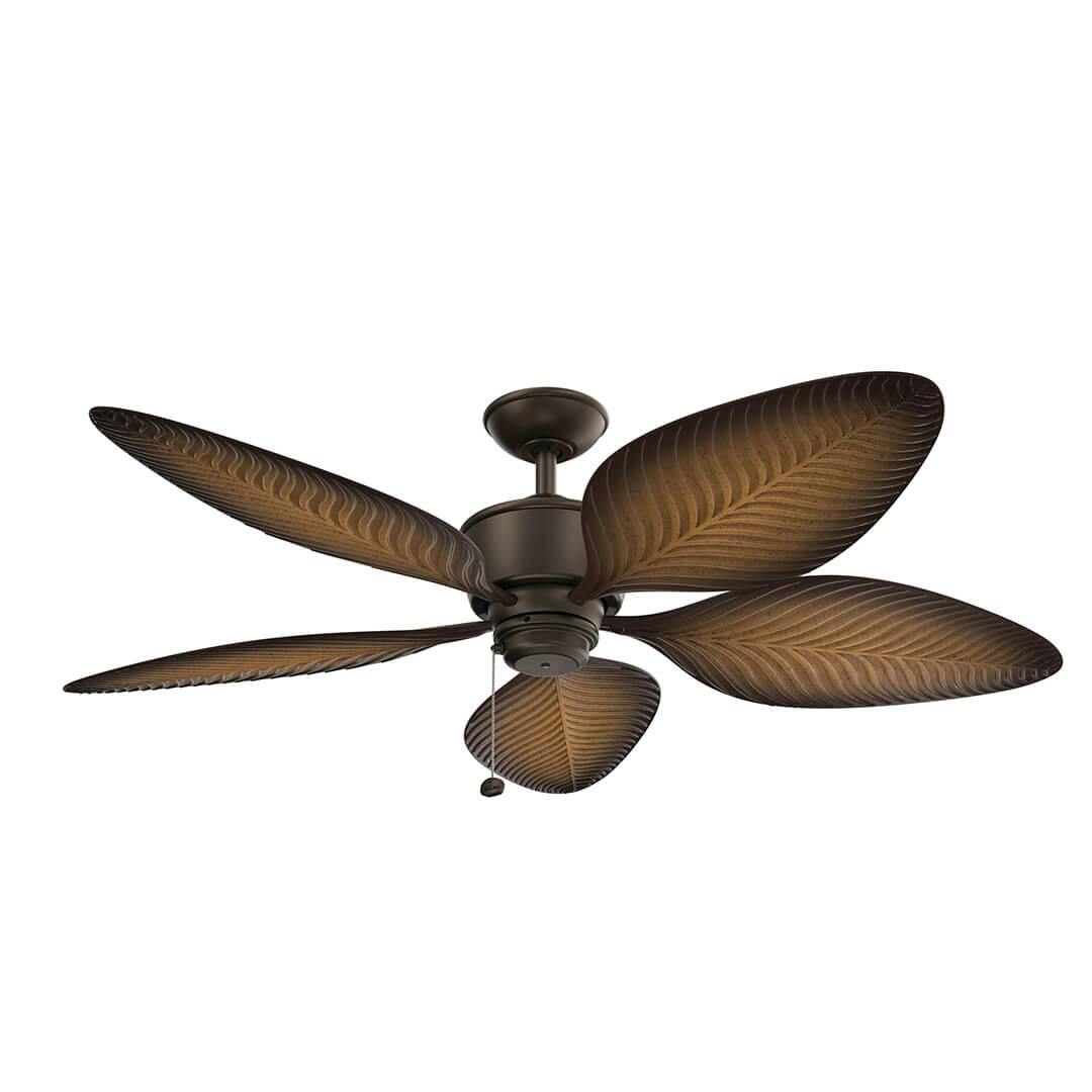 The 56" Nani 5 Blade Weather+ Outdoor Ceiling Fan in Satin Natural Bronze and Ivory with Walnut Blades on a white background