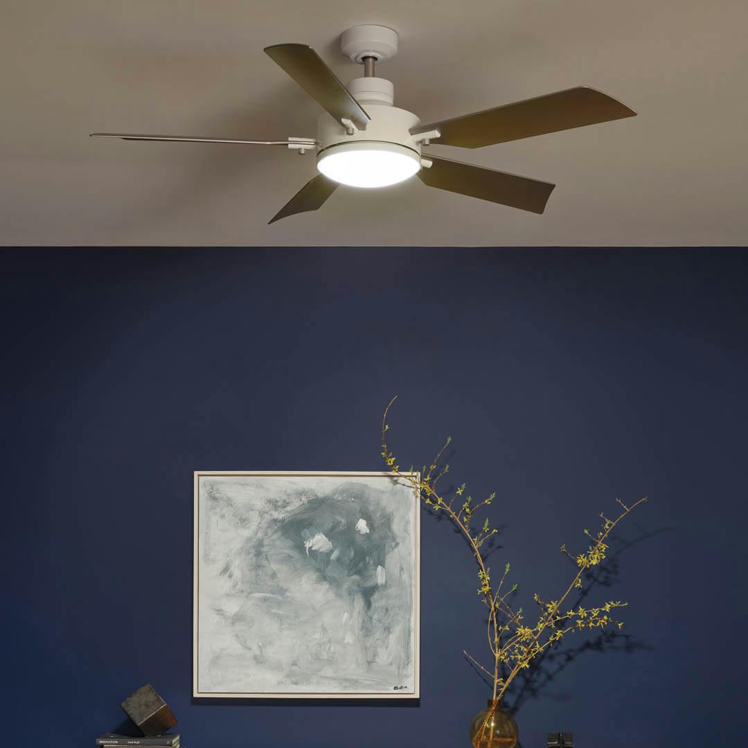 Night time living room with 56" Guardian 5 Blade LED Indoor Ceiling Fan White