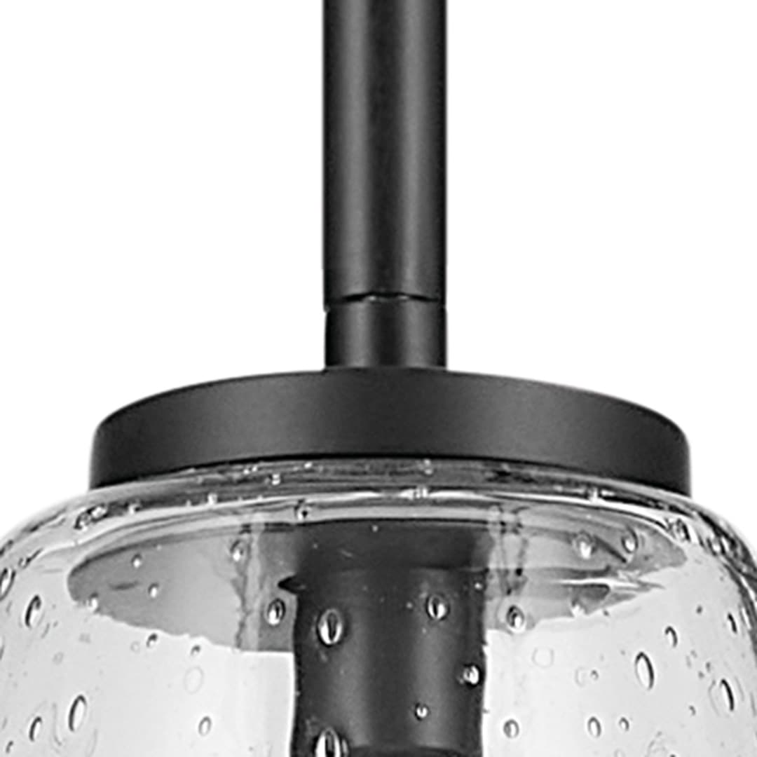 Close up view of the Everly 15.25" 1-Light Cone Pendant with Clear Seeded Glass in Black on a white background