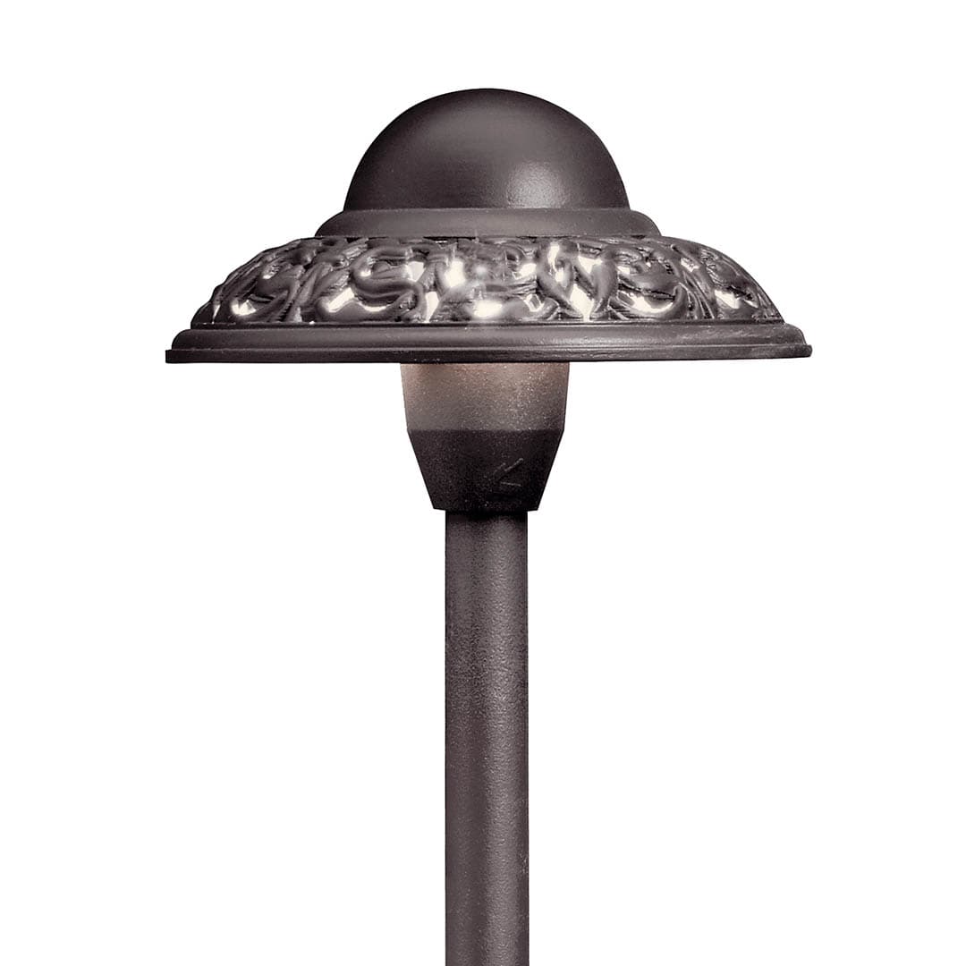 12V Pierced Dome Path Light Bronze on a white background