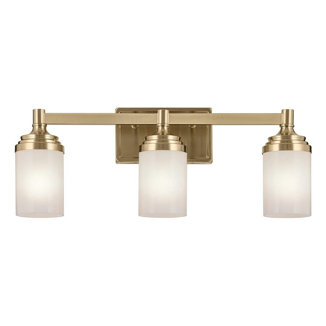 Front view of the Noha 24 In. 3-Light Champagne Bronze Vanity Light with Opal Glass Shades on a white background